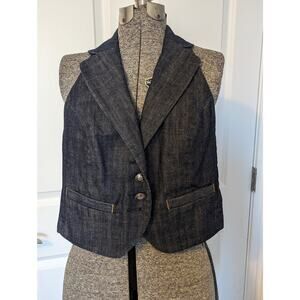 FILLMORE denim vest w pinstriped back/buckle.  Size Medium. Vintage